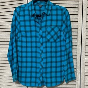 Eddie Bauer Turquoise Plaid Long-Sleeve Button-Down Shirt
